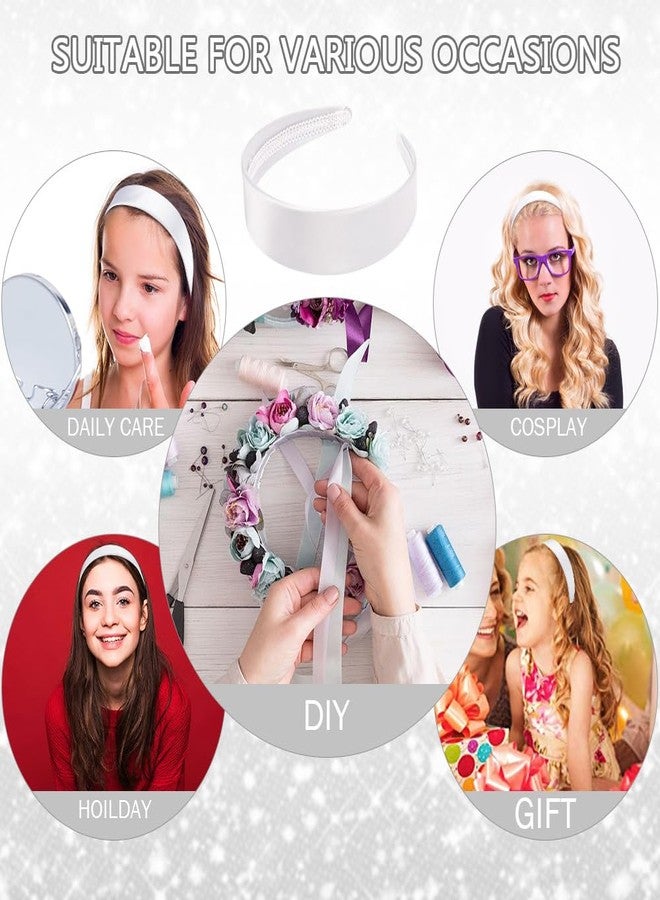 AHONEY White Headband for Women Girls Satin Silk Headband Non Slip 1.57" Wide Plain Head Band Solid Hair Band DIY Halloween Holiday Fasion Hair Accessories Gifts - Image 5