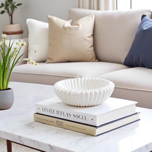 Braxio Decorative Bowl Modern Home Decor – Resin Ruffle Bowl Decorative Catchall for Entryway Dining Table Living Room Centerpiece Key Holder Fruit Bowl 9 x 9 x 2.6 Inch Art Deco Style - Image 1