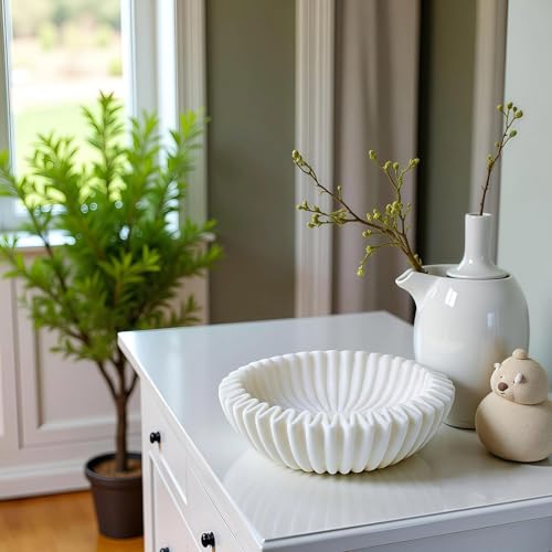 Braxio Decorative Bowl Modern Home Decor – Resin Ruffle Bowl Decorative Catchall for Entryway Dining Table Living Room Centerpiece Key Holder Fruit Bowl 9 x 9 x 2.6 Inch Art Deco Style - Image 3