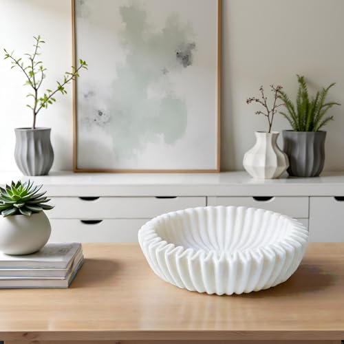 Braxio Decorative Bowl Modern Home Decor – Resin Ruffle Bowl Decorative Catchall for Entryway Dining Table Living Room Centerpiece Key Holder Fruit Bowl 9 x 9 x 2.6 Inch Art Deco Style - Image 4