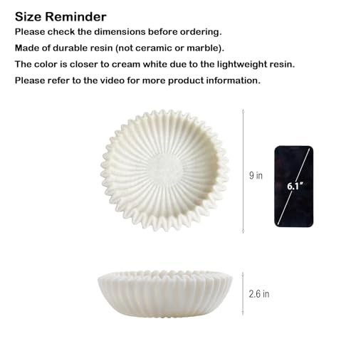 Braxio Decorative Bowl Modern Home Decor – Resin Ruffle Bowl Decorative Catchall for Entryway Dining Table Living Room Centerpiece Key Holder Fruit Bowl 9 x 9 x 2.6 Inch Art Deco Style - Image 2