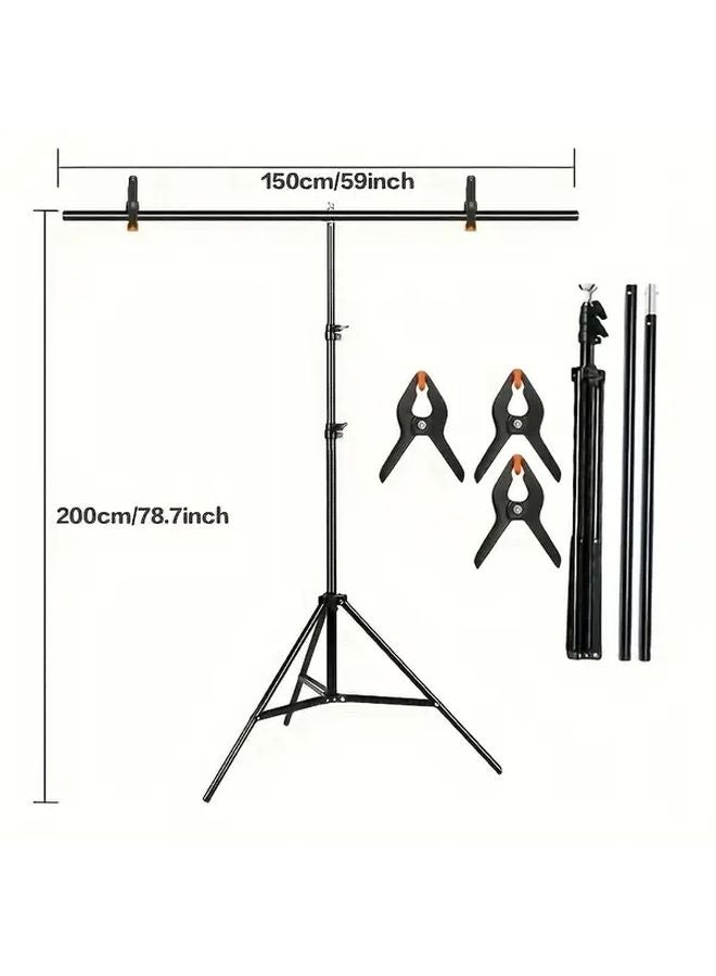 78.74x78.74 Inch T Shaped Photography Background Stand Kit Adjustable Tripod Support Retractable - Image 2