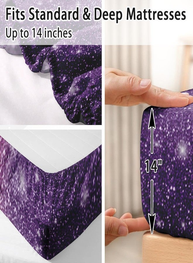 Pamnest Full Size Bed Sheet Sets, Purple Starry Sky 4 Pcs Bedding Sets for Kids and Adults Bedroom Bed Decor, Shining Glitter Star Flat, Fitted Sheet and 2 Pillowcases - Image 5