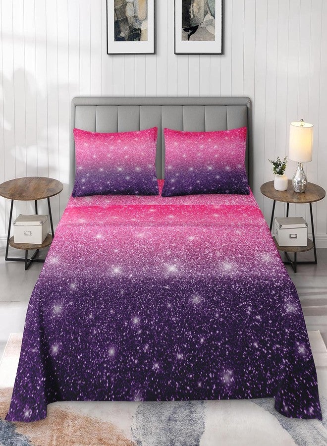 Pamnest Full Size Bed Sheet Sets, Purple Starry Sky 4 Pcs Bedding Sets for Kids and Adults Bedroom Bed Decor, Shining Glitter Star Flat, Fitted Sheet and 2 Pillowcases - Image 3