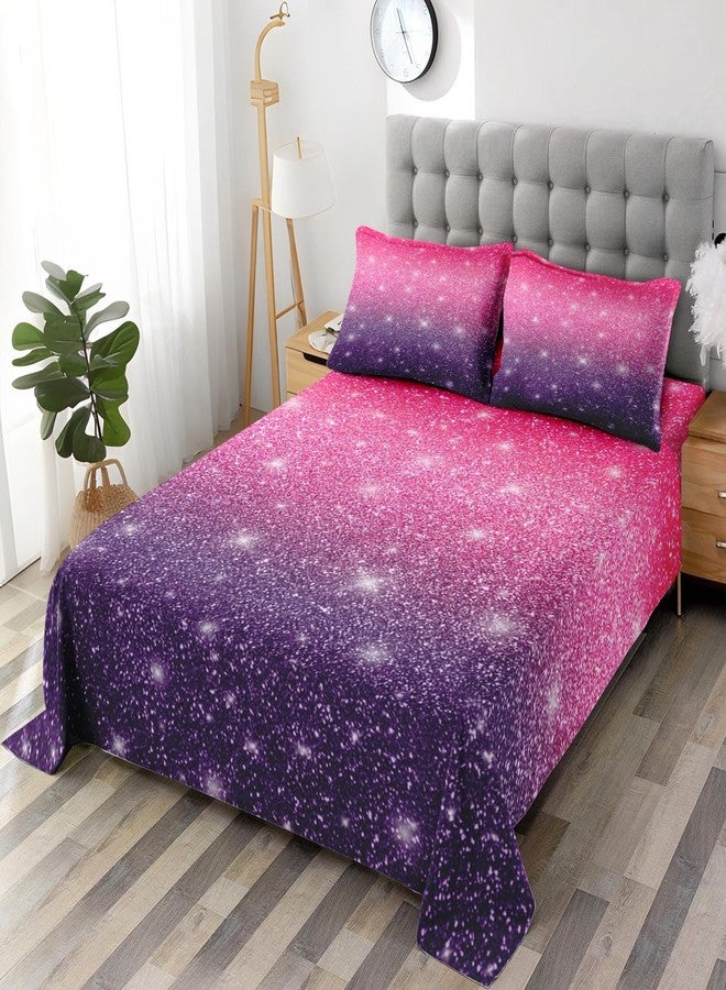 Pamnest Full Size Bed Sheet Sets, Purple Starry Sky 4 Pcs Bedding Sets for Kids and Adults Bedroom Bed Decor, Shining Glitter Star Flat, Fitted Sheet and 2 Pillowcases - Image 2