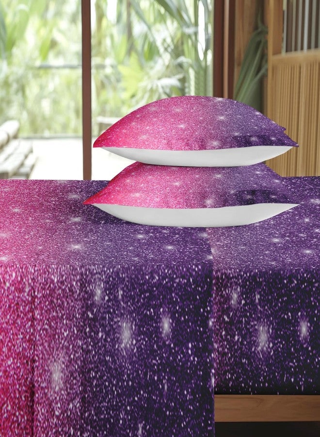 Pamnest Full Size Bed Sheet Sets, Purple Starry Sky 4 Pcs Bedding Sets for Kids and Adults Bedroom Bed Decor, Shining Glitter Star Flat, Fitted Sheet and 2 Pillowcases - Image 4
