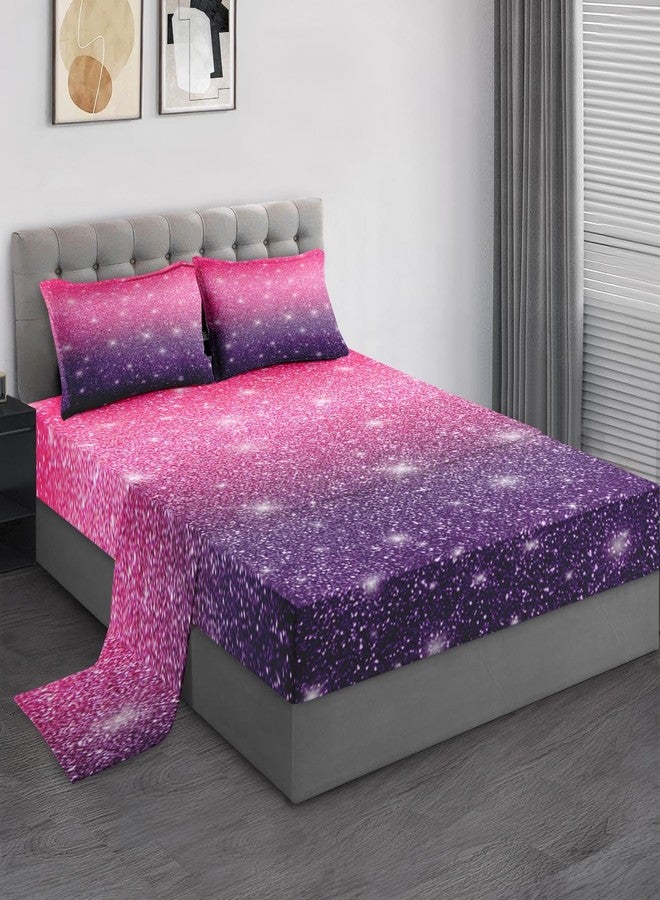 Pamnest Full Size Bed Sheet Sets, Purple Starry Sky 4 Pcs Bedding Sets for Kids and Adults Bedroom Bed Decor, Shining Glitter Star Flat, Fitted Sheet and 2 Pillowcases - Image 1
