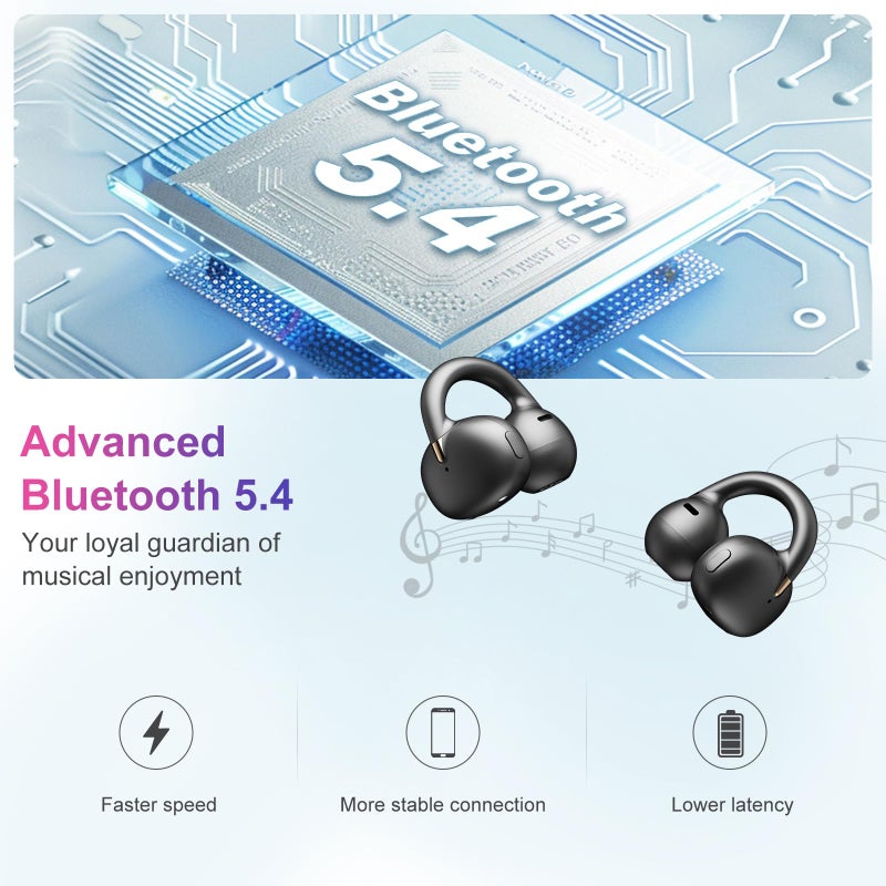 OHAYO A7 Open Ear Clip-On Headphones for Glasses Wearers - Safe for Running & Streets, 4.7g Weightless Fit, 40H Battery, Bluetooth 5.4, Black - Image 3