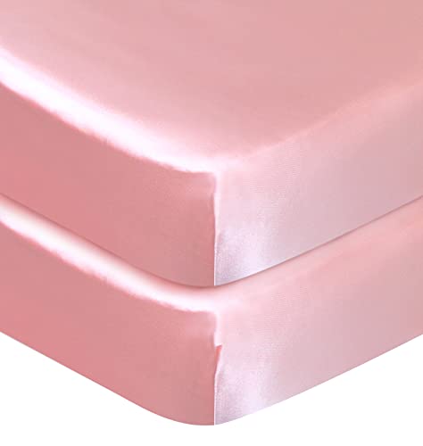 Coldwind Crib Sheets Girl Satin 2 Pack Soft Silky Crib Sheet for Baby Hair 52x28x8 Fitted Crib Sheets for Standard Crib Mattress Pink - Image 1
