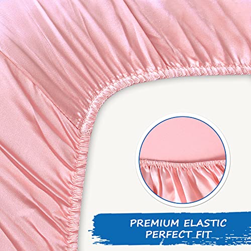 Coldwind Crib Sheets Girl Satin 2 Pack Soft Silky Crib Sheet for Baby Hair 52x28x8 Fitted Crib Sheets for Standard Crib Mattress Pink - Image 3