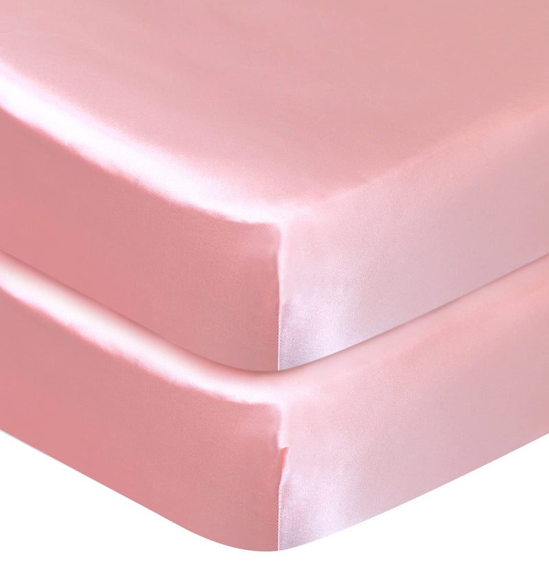 Coldwind Crib Sheets Girl Satin 2 Pack Soft Silky Crib Sheet for Baby Hair 52x28x8 Fitted Crib Sheets for Standard Crib Mattress Pink - Image 2