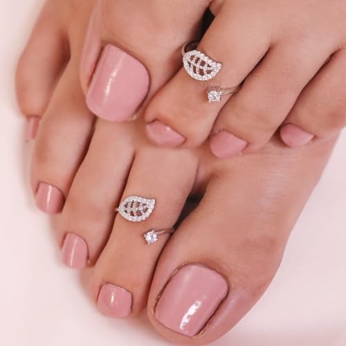 ZAVYA 925 Sterling Silver Cubic Zirconia CZ Leaf Solitaire Rhodium Plated Adjustable Pair Toe Ring | Gift for Women | With Certificate and 925 Hallmark - Image 3