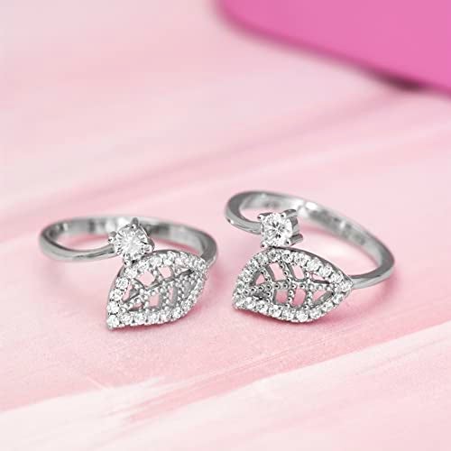 ZAVYA 925 Sterling Silver Cubic Zirconia CZ Leaf Solitaire Rhodium Plated Adjustable Pair Toe Ring | Gift for Women | With Certificate and 925 Hallmark - Image 2