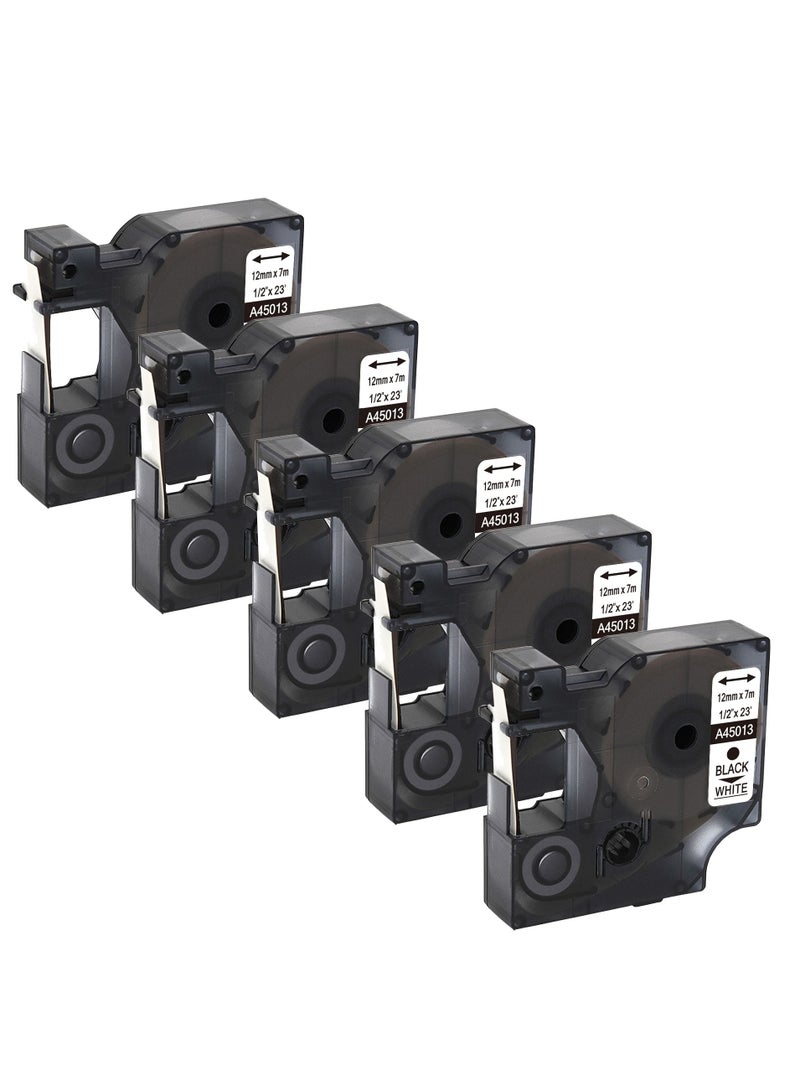 SKY 5-PCS Compatible 12 mm x 7 meter  Black on White  D1 Label Tape A45013 for Dymo LM 160 Label Printers - Image 1