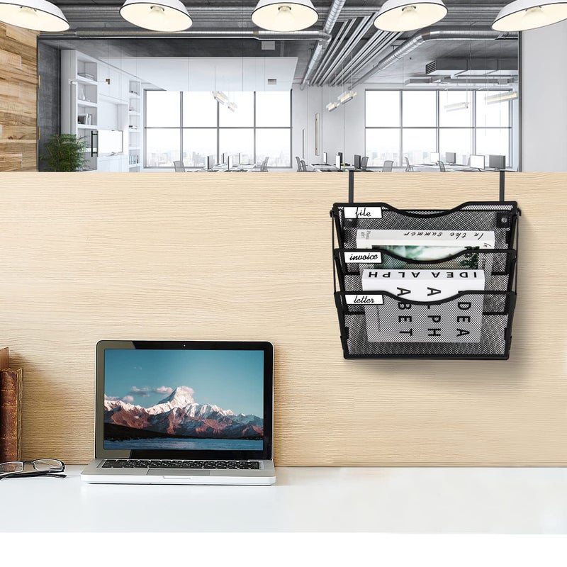BOHDK Wall File Organizer 3 Pockets, Mail Organizer, Hanging Folder Holder, Foldable | Hanging or Wall Mounted | Label Panel | 2 Hooks | Office Home School Organizer, Black - Image 5