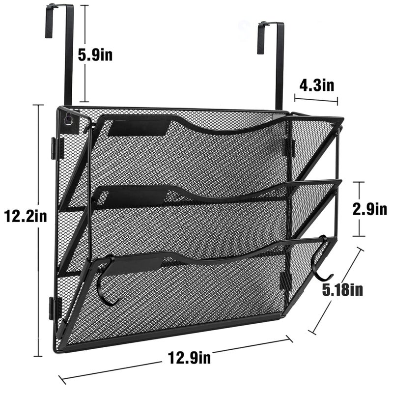 BOHDK Wall File Organizer 3 Pockets, Mail Organizer, Hanging Folder Holder, Foldable | Hanging or Wall Mounted | Label Panel | 2 Hooks | Office Home School Organizer, Black - Image 3