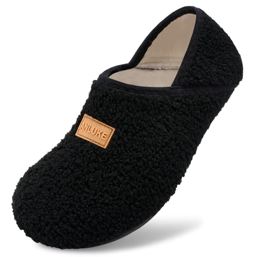 ANLUKE Slipper for Women Men Slipper Socks Fuzzy House Shoes Rubber Sole Slip On Soft-Lightweight Non Slip Indoor/Outdoor Black - Image 2