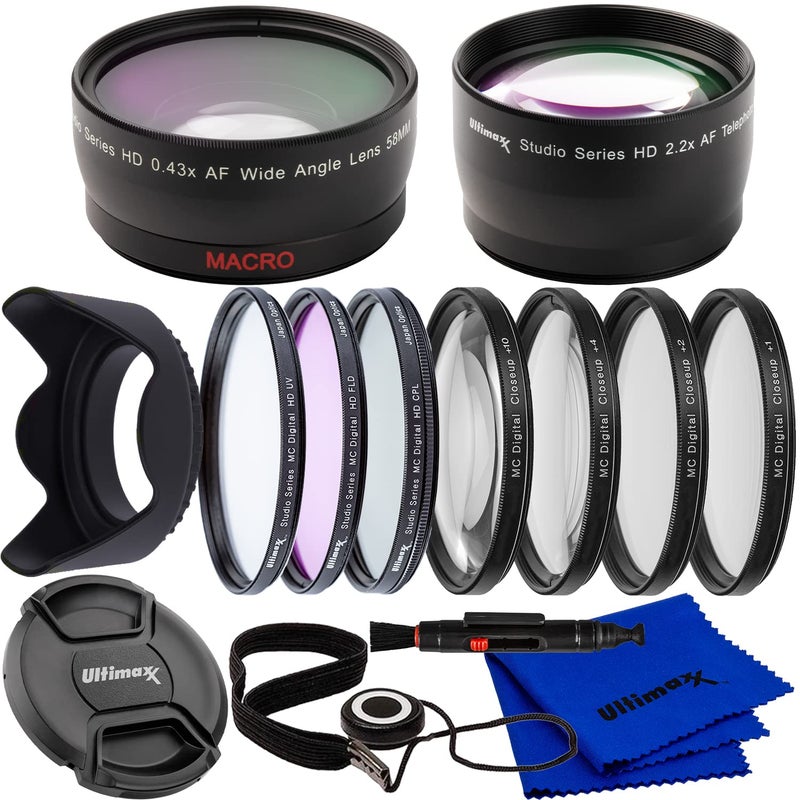 Ultimaxx 55MM Complete Lens Filter Accessory Kit with 55MM 2.2X Telephoto, .43x Wide Angle/Macro Lenses, and More Designed for Nikon D3400 D3500 D5500 D5600 Camera with Nikon AF-P DX 18-55mm Lens - Image 1