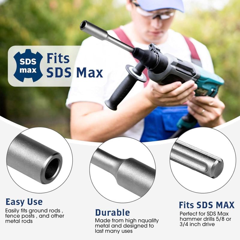 سائق قضيب التأريض: مقبض SDS-Max خماسي التجويف بقطر داخلي 20 مم - سائق قضيب تأريض متين من نوع مطرقة الركائز لأعمال البناء الفعّالة - Image 2
