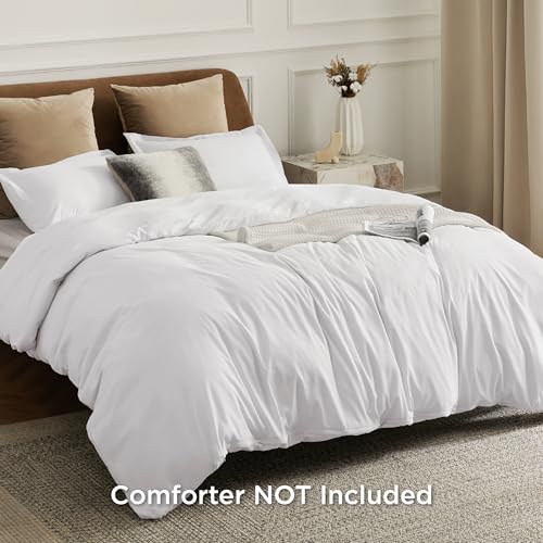 Bedsure Duvet Cover Oversized Queen Size - Soft Double Brushed Bedding Set for Kids & Adults, Zipper Closure, 3 Pieces, Includes 1 Duvet Cover (98"x98") & 2 Pillow Shams, NO Comforter, White - Image 3