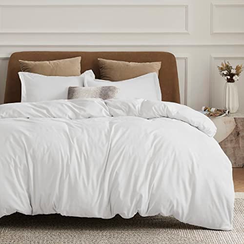 Bedsure Duvet Cover Oversized Queen Size - Soft Double Brushed Bedding Set for Kids & Adults, Zipper Closure, 3 Pieces, Includes 1 Duvet Cover (98"x98") & 2 Pillow Shams, NO Comforter, White - Image 1