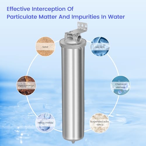 Amwater NSF/ANSI 42 Certification Big+ Stainless Steel Filter Housing for 20”Length,4.5"OD Filter Cartridge, Drain Valve Style C (Square Head) - Image 5