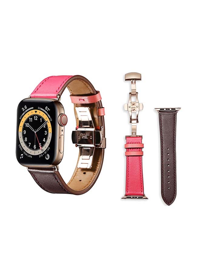 Perfii Genuine Leather Replacement Band For Apple Watch Series 6/SE/5/4/3/2/1 Pink Brown