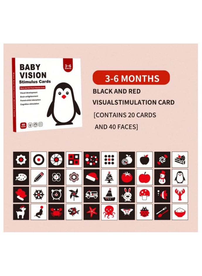 بطاقات فلاش استشعار الطفل، 40 قطعة، بطاقات استشعار الطفل باللونين الأسود والأبيض، قام فيصل وبريان بتطويرها للأطفال من عمر3 إلى 6 شهرًا (20 قطعة) - Image 1