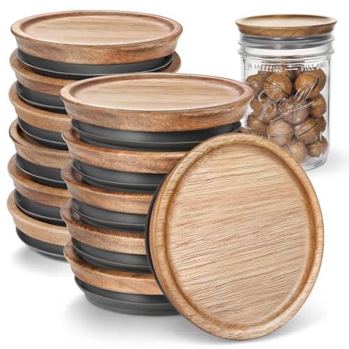 SKYBD Wooden Storage Lids for Ball/Mason/Kerr Jars, Food Grade Material, Reusable canning lids with Silicone Seal, 100% Fit & Airtight for Jars (12PCS-Regular) - Image 1
