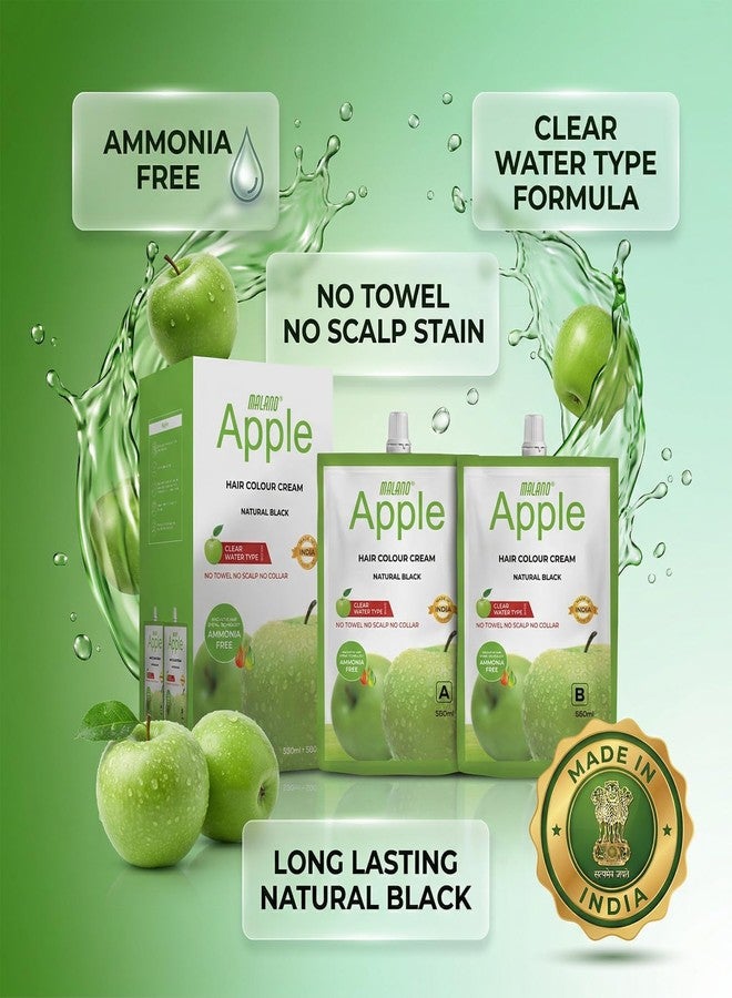 MALANO Apple Ammonia Free hair Colour Natural Black_No Stain, No Mess Formula Clear Water Rinse | Long Lasting Hair Dye Cream Full Grey Coverage - 1000ML - Image 2