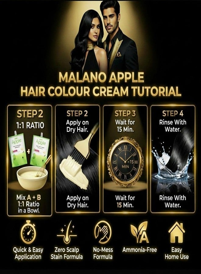 MALANO Apple Ammonia Free hair Colour Natural Black_No Stain, No Mess Formula Clear Water Rinse | Long Lasting Hair Dye Cream Full Grey Coverage - 1000ML - Image 5