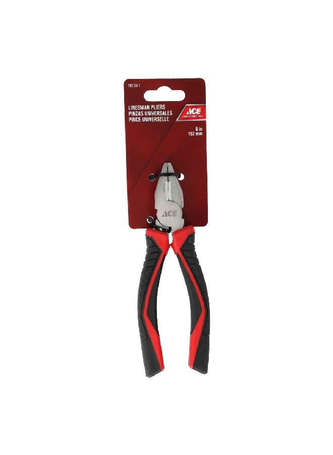 ACE Anti-Slip Grip Handle Linesman Plier Black and Red 6 Inch XM18010363 - Image 2