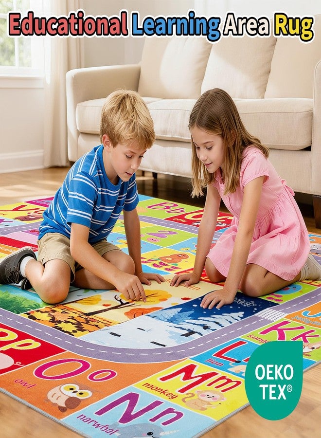 UKISS ABC Kids Rug,Toddler Educational Play Rug for Learning Alphabet, Numbers, Colors, Seasons and Animal Words,55"x55"Washable Classroom Area Rugs,Non-Slip Kids Play Mat Carpet for Playroom - Image 3