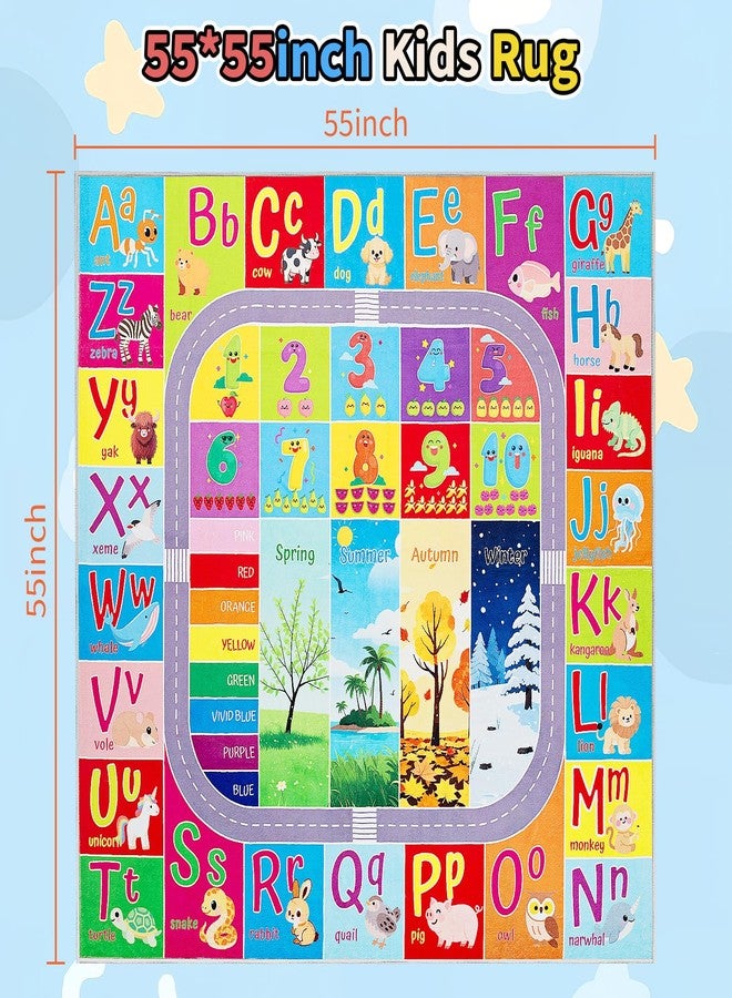 UKISS ABC Kids Rug,Toddler Educational Play Rug for Learning Alphabet, Numbers, Colors, Seasons and Animal Words,55"x55"Washable Classroom Area Rugs,Non-Slip Kids Play Mat Carpet for Playroom - Image 2