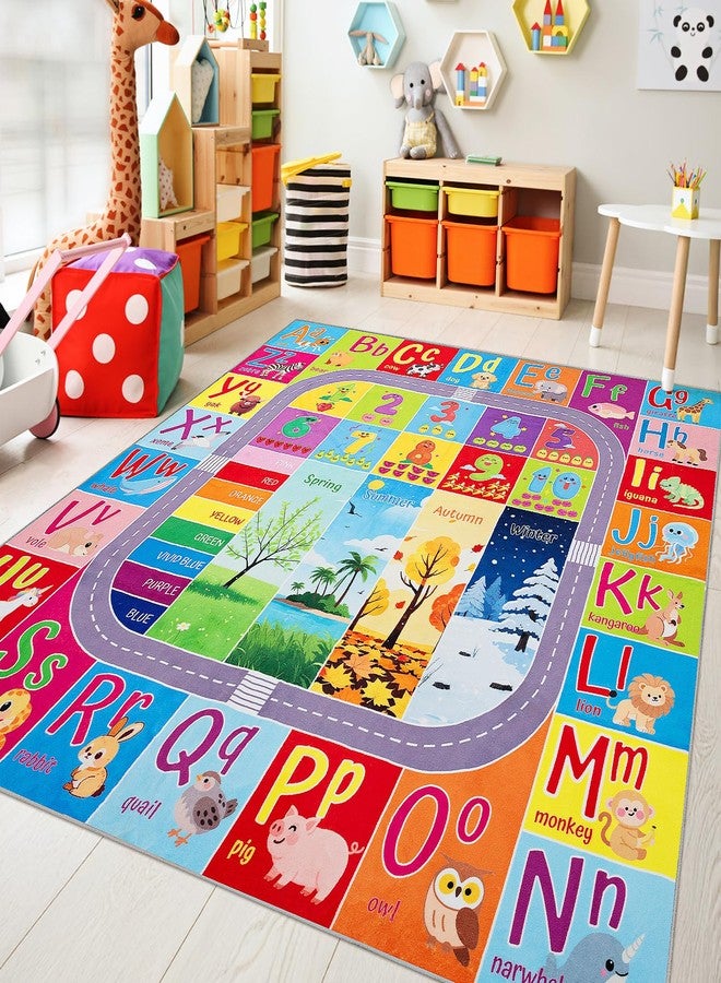 UKISS ABC Kids Rug,Toddler Educational Play Rug for Learning Alphabet, Numbers, Colors, Seasons and Animal Words,55"x55"Washable Classroom Area Rugs,Non-Slip Kids Play Mat Carpet for Playroom - Image 1
