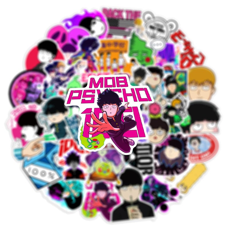 Cannity 50PCS Mob Psycho 100 Stickers for Kids Girls Stickers for Water Bottles Laptop Journal Guitar Aesthetic Vinyl Waterproof Decals (Yellow) - Image 2