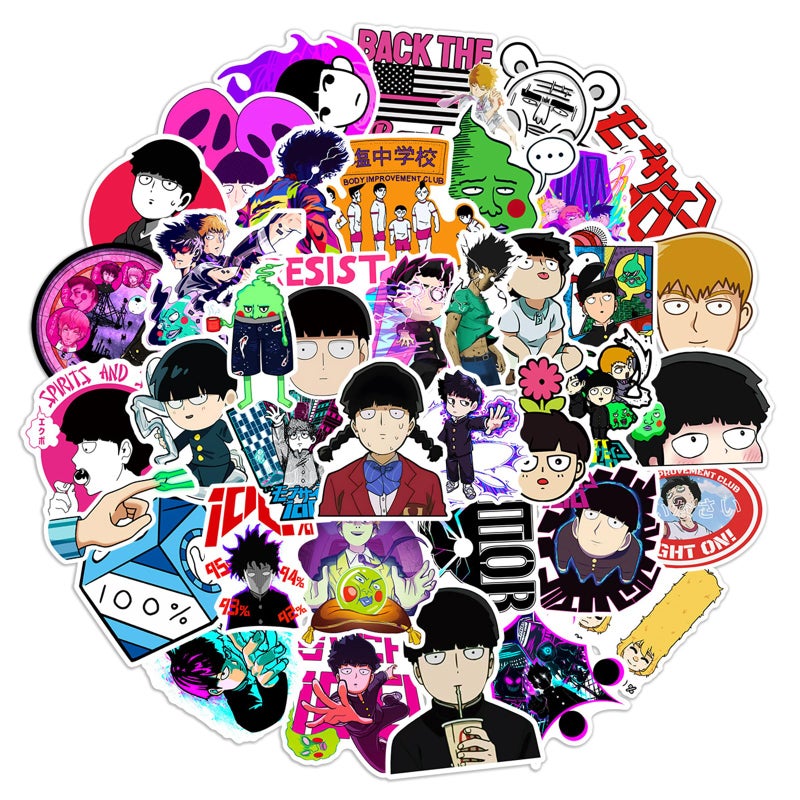 Cannity 50PCS Mob Psycho 100 Stickers for Kids Girls Stickers for Water Bottles Laptop Journal Guitar Aesthetic Vinyl Waterproof Decals (Yellow) - Image 5