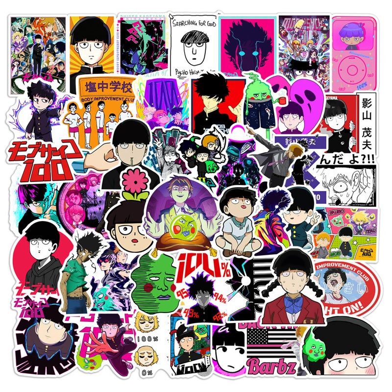 Cannity 50PCS Mob Psycho 100 Stickers for Kids Girls Stickers for Water Bottles Laptop Journal Guitar Aesthetic Vinyl Waterproof Decals (Yellow) - Image 1