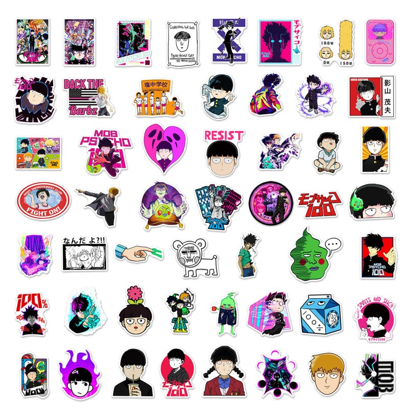 Cannity 50PCS Mob Psycho 100 Stickers for Kids Girls Stickers for Water Bottles Laptop Journal Guitar Aesthetic Vinyl Waterproof Decals (Yellow) - Image 3