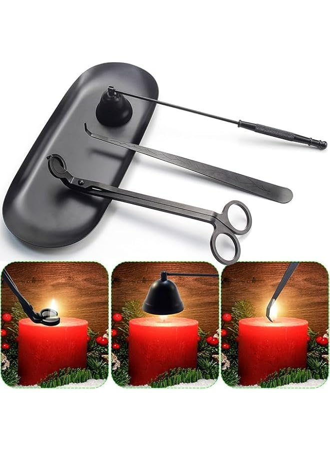 The Bros 4 in 1 Candle Accessory Set, Candle Wick Trimmer Cutter, Candle Snuffer & Candle Wick Dipper, Storage Tray Plate Stainless Steel Candle Care Kit for Candle Lover (Black) - Image 1