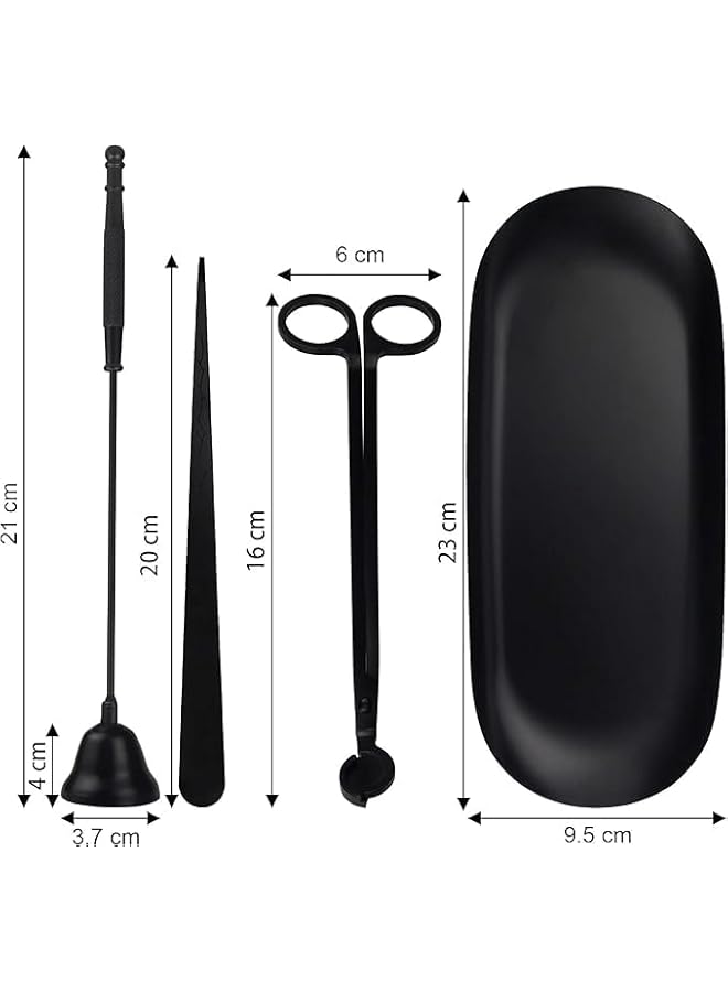 The Bros 4 in 1 Candle Accessory Set, Candle Wick Trimmer Cutter, Candle Snuffer & Candle Wick Dipper, Storage Tray Plate Stainless Steel Candle Care Kit for Candle Lover (Black) - Image 2
