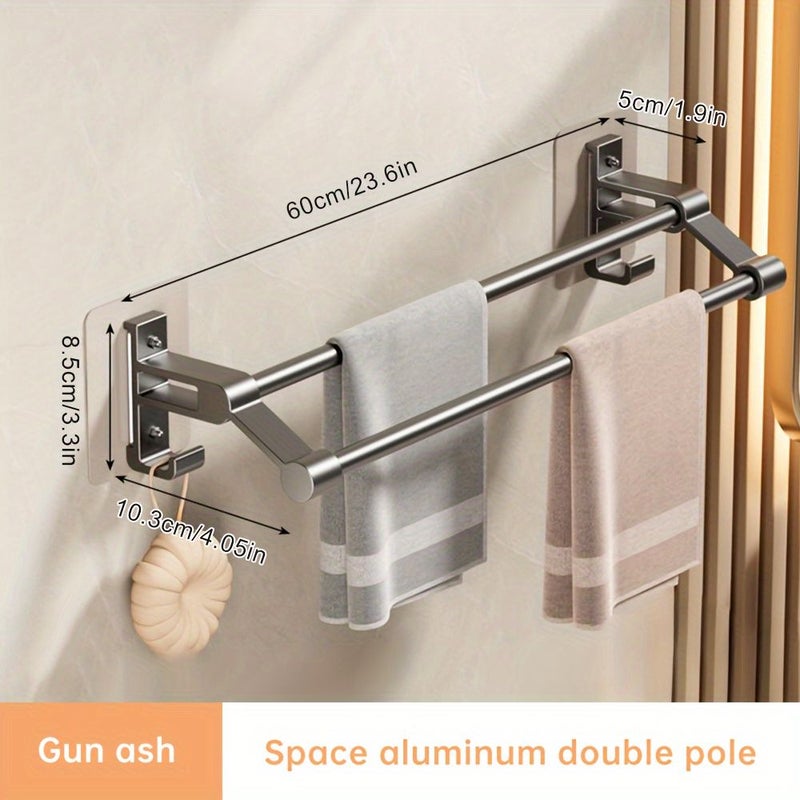 Gun Gray Double Towel Bar Wall Mounted Bathroom Storage Rack 11.81inch - Image 2