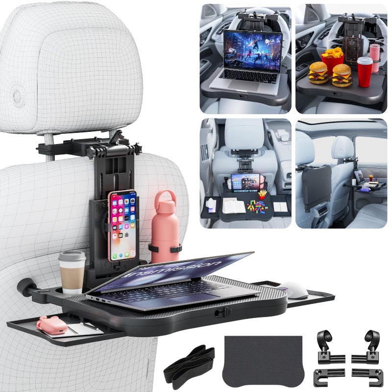 Large Car Desk for Laptop  Steering Wheel Tray Table  Foldable Back Headrest Seat Eating Food Trays with Drinks Cupholder Phone Tablet Holder for Kids  Car Travel Essentials for Long Trips