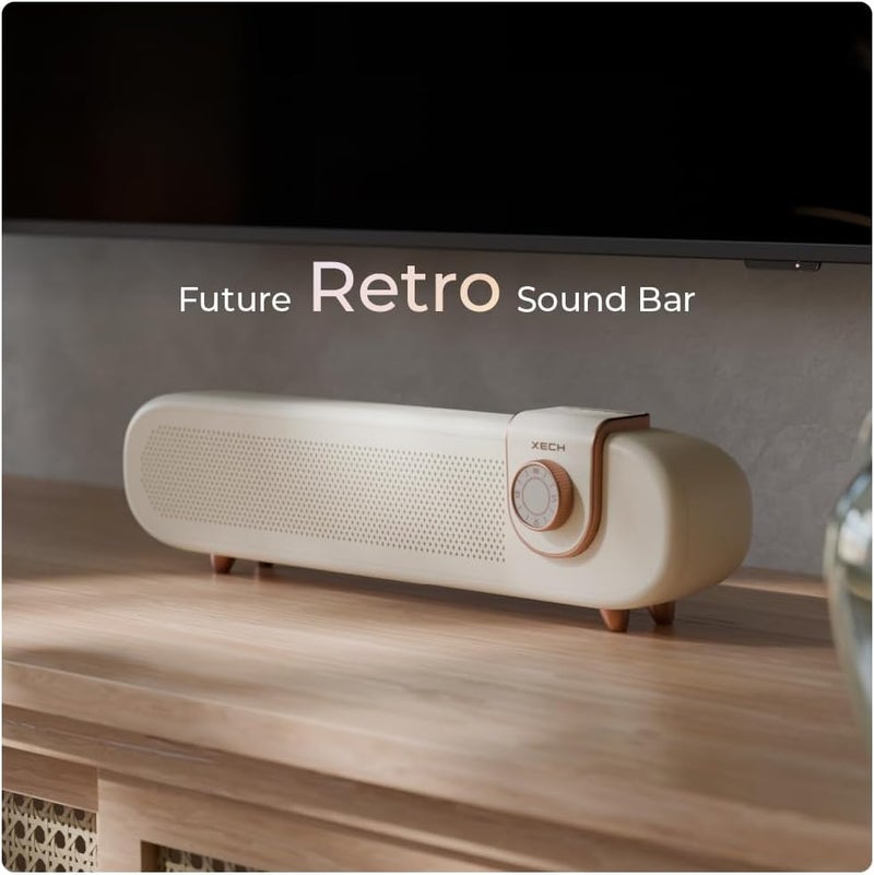 Xech Newly Launched Sound Bar for TV with Subwoofer Mini 20W Wireless Soundbar Speaker Future Retro Design USB C AUX Port Small Size BT Speaker (Retronaut) - Image 2