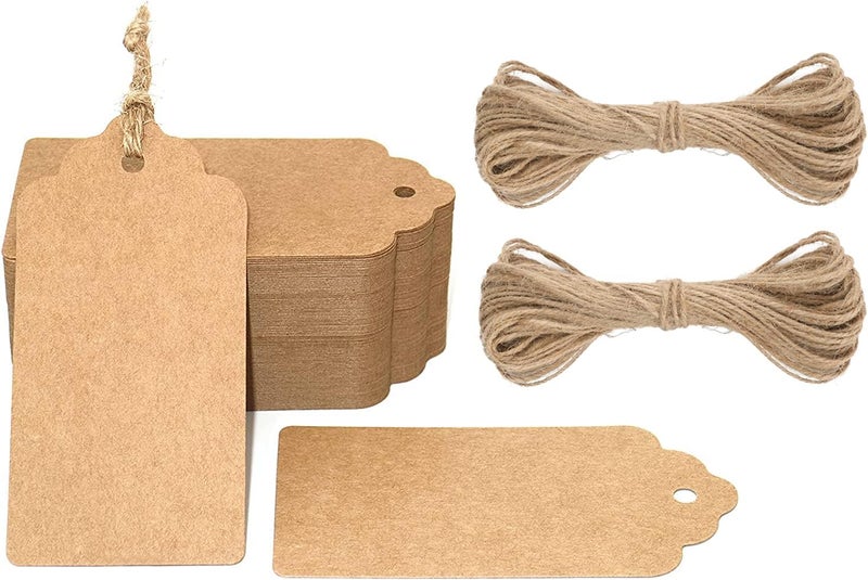 g2plus Kraft Paper Gift Tags with String, 100PCS Blank Gift Tags, Christmas Gift Tag, Holiday Hangtags for Gift Wrapping, DIY Arts & Crafts, Halloween(2X 4 in) - Image 1