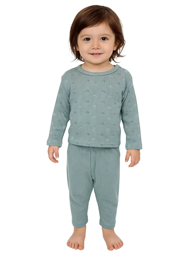 بابيز_بيسك Babies Basic Premium Ribbed Cotton Printed Short Sleeves T-Shirt and Pyjama Set