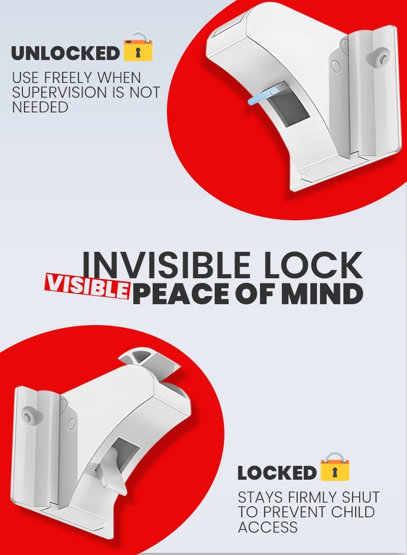 أيه بي جي طقم أقفال أمان مغناطيسية (10 أقفال + 2 مفاتيح) – أقفال خفية لحماية الأطفال للخزائن والأدراج، قوة مغناطيسية قوية 3,100 غاوس، تركيب بدون حفر بشريط لاصق 3M، أقفال أمان للأطفال للمنازل والمطابخ - Image 3