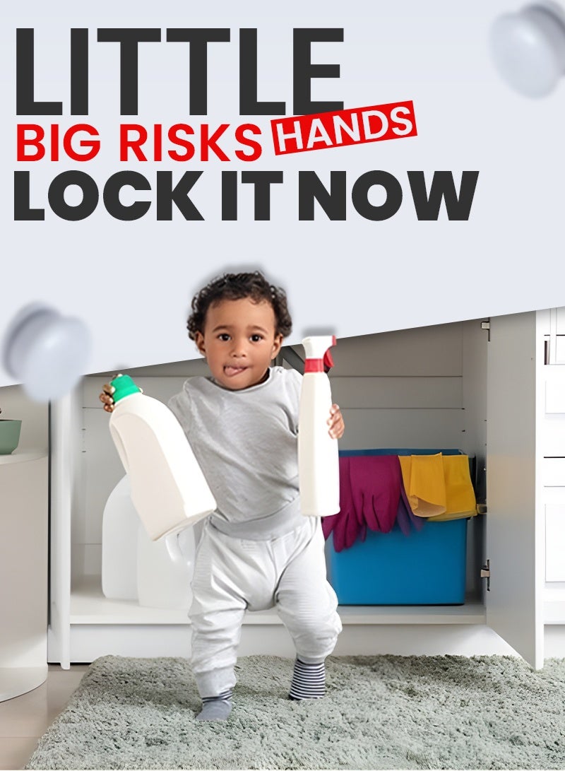 أيه بي جي طقم أقفال أمان مغناطيسية (10 أقفال + 2 مفاتيح) – أقفال خفية لحماية الأطفال للخزائن والأدراج، قوة مغناطيسية قوية 3,100 غاوس، تركيب بدون حفر بشريط لاصق 3M، أقفال أمان للأطفال للمنازل والمطابخ - Image 2