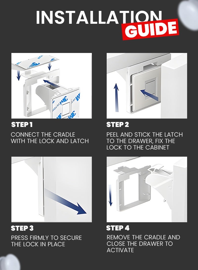 أيه بي جي طقم أقفال أمان مغناطيسية (10 أقفال + 2 مفاتيح) – أقفال خفية لحماية الأطفال للخزائن والأدراج، قوة مغناطيسية قوية 3,100 غاوس، تركيب بدون حفر بشريط لاصق 3M، أقفال أمان للأطفال للمنازل والمطابخ - Image 4