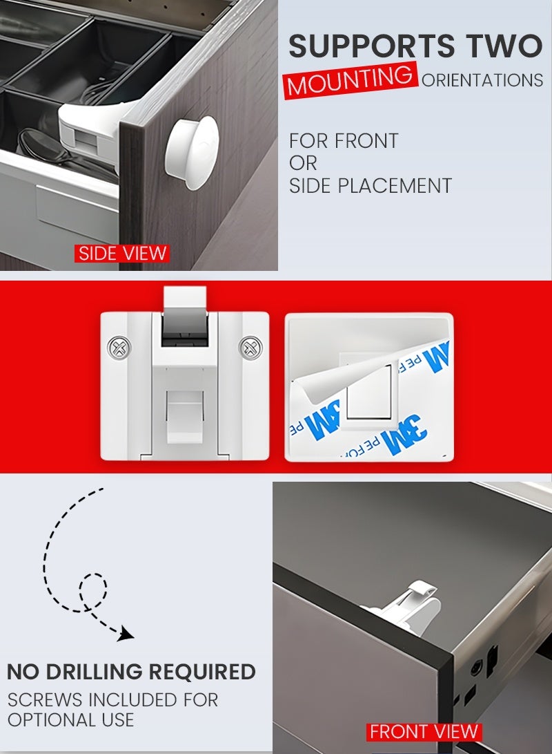 أيه بي جي طقم أقفال أمان مغناطيسية (10 أقفال + 2 مفاتيح) – أقفال خفية لحماية الأطفال للخزائن والأدراج، قوة مغناطيسية قوية 3,100 غاوس، تركيب بدون حفر بشريط لاصق 3M، أقفال أمان للأطفال للمنازل والمطابخ - Image 5
